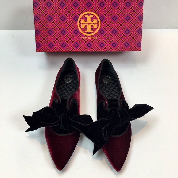 Tory Burch Bordeaux Clara Flats Red Velvet Sz 7.5 - Picture 2 of 16
